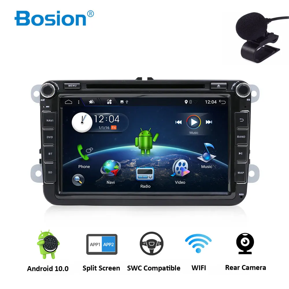 Bosion 2 Din 8 дюймов четырехъядерный Android 10 0 автомобильный dvd для VW Polo Jetta Tiguan passat b6 cc fabia