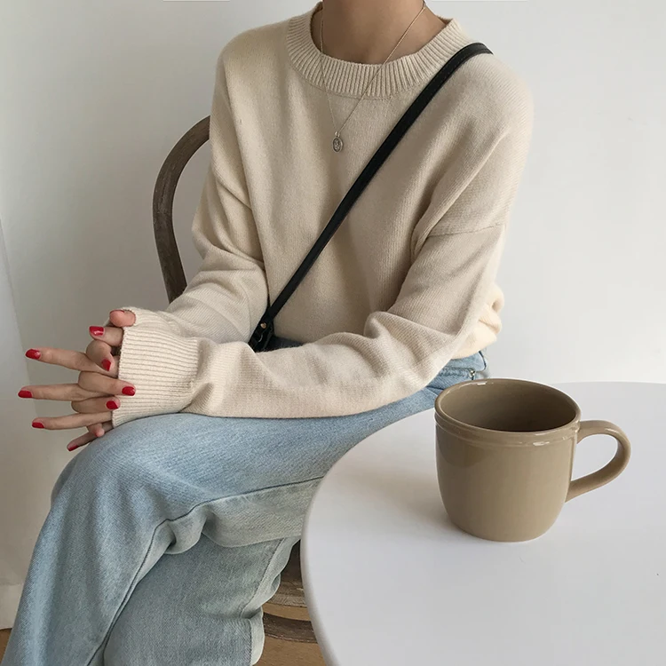 Basic Knit O-Neck Jumpers Women Sweater Casual Loose Winter Long Sleeve Sweater Women Pullovers Streetwear 2 orders