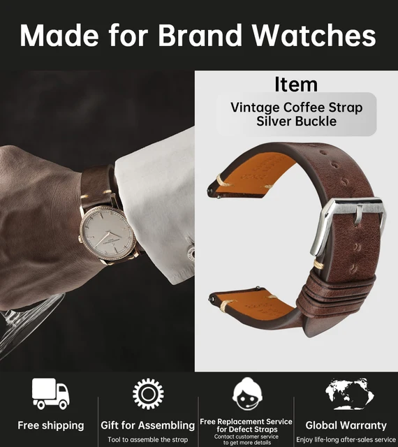 MAIKES Handmade Watchband Butterfly Buckle Vegetable Tanned Cow Leather Made In Italy Quick Release Bracelet Band Watch Strap Coffee S Buckle