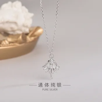 

New Ladies Necklace Korean Temperament Sterl Silver Zircon Ballerina Girl Clavicle Chain Pendant Adult Neck Jewelry Accessories