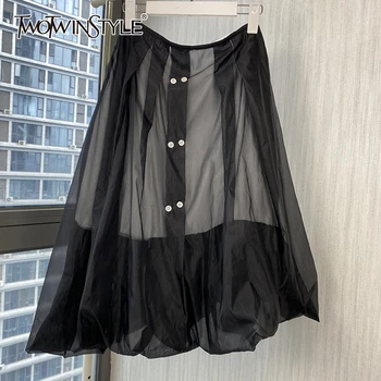 

TWOTWINSTYLE Casual Patchwork Volie Women Skirt High Waist Asymmetrical Elegant Skirts Female Fashion Clothing 2020 Spring Tide