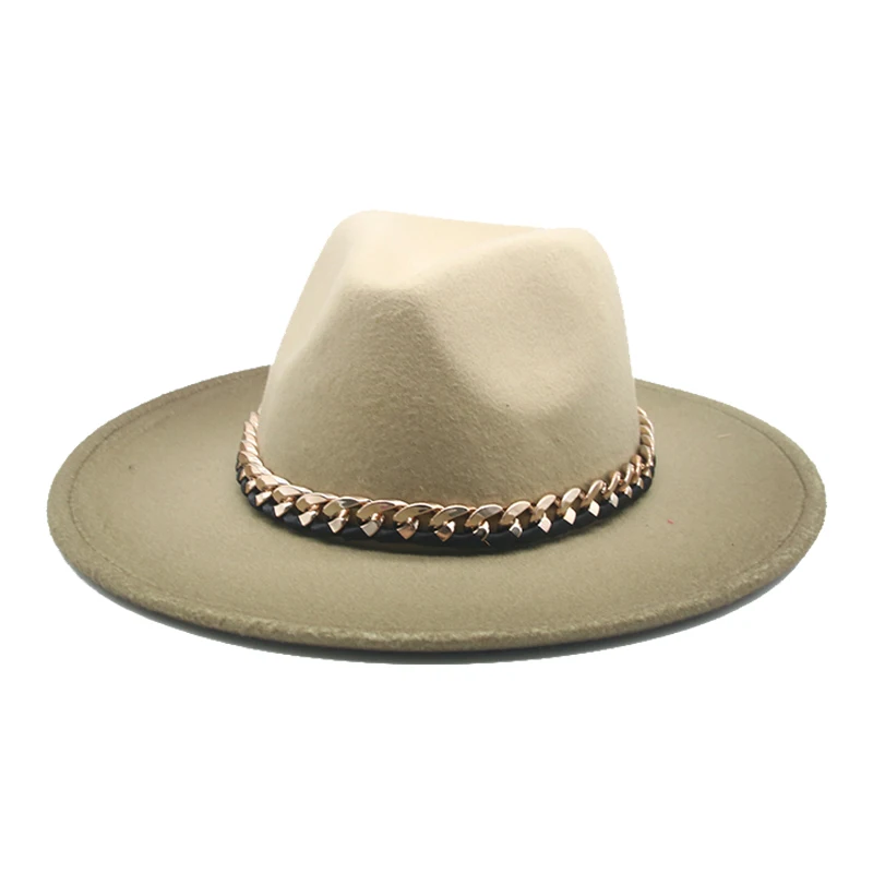 brown fedora hat fedora hat gradient color gold chain band women hat winter wide brim jazz caps vintage luxury felt women hats sombreros de mujer stetson fedora hats