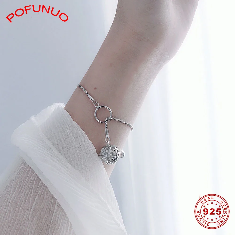 POFUNUO, японский стиль, для девочек, стильные, 925 пробы, серебряные браслеты с колокольчиками, модные, для студентов, хорошее ювелирное изделие, Роскошные, шикарные браслеты