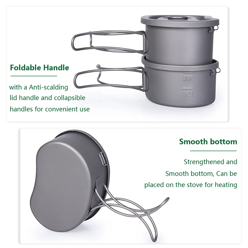  Boundless Voyage Titanium Camping Pot Set with Hanging Ring Lunch Box Portable Bowl Picnic Cookware