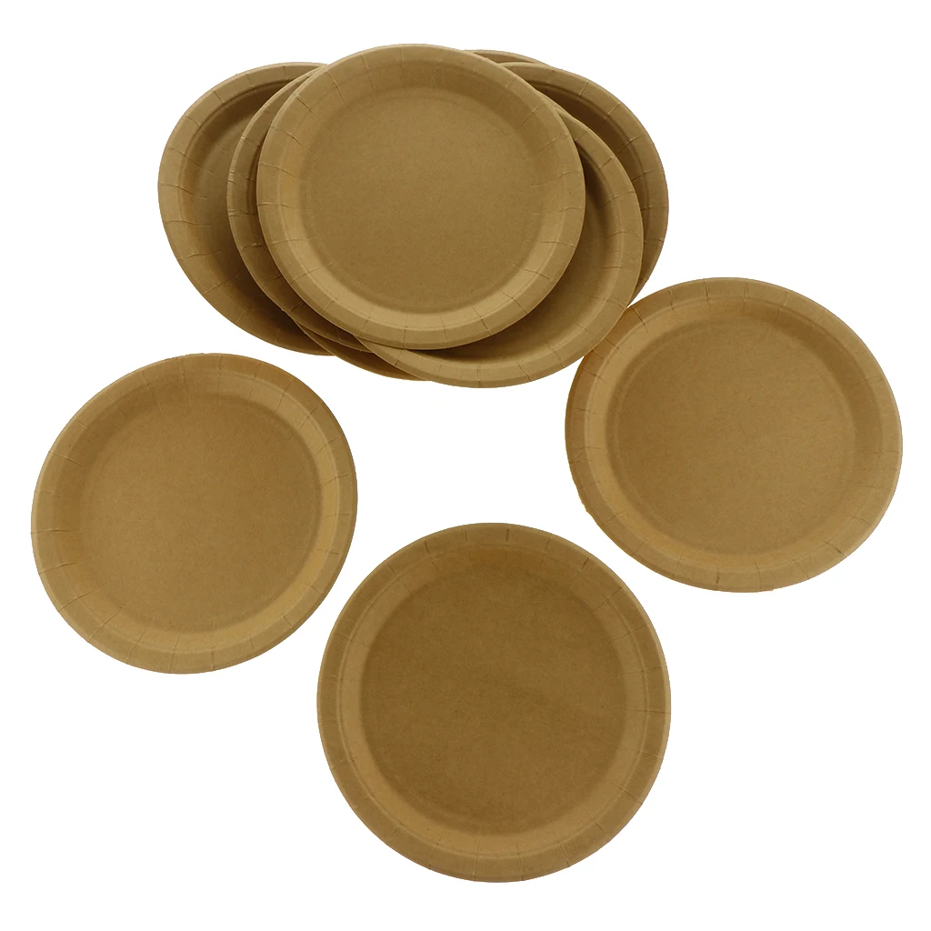 Disposable Dinner Plates Round Kraft Plates for Party Wedding Christening Catering Disposable Plate Cutlery Set  Dinnerware 