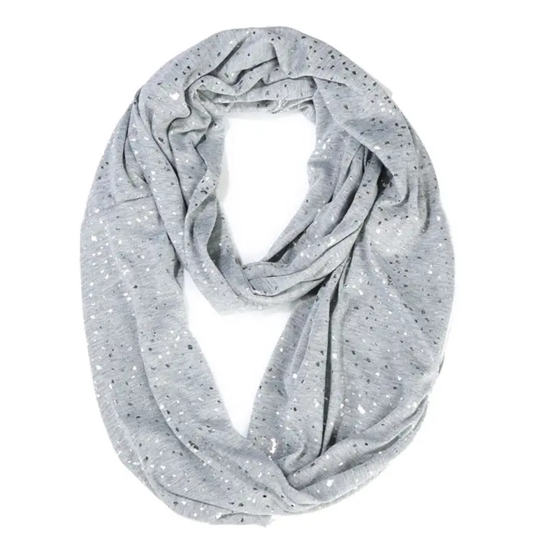 Women Winter Infinity Scarf Glitter Sequins Hidden Zipper Pocket Snood Neck Wrap |