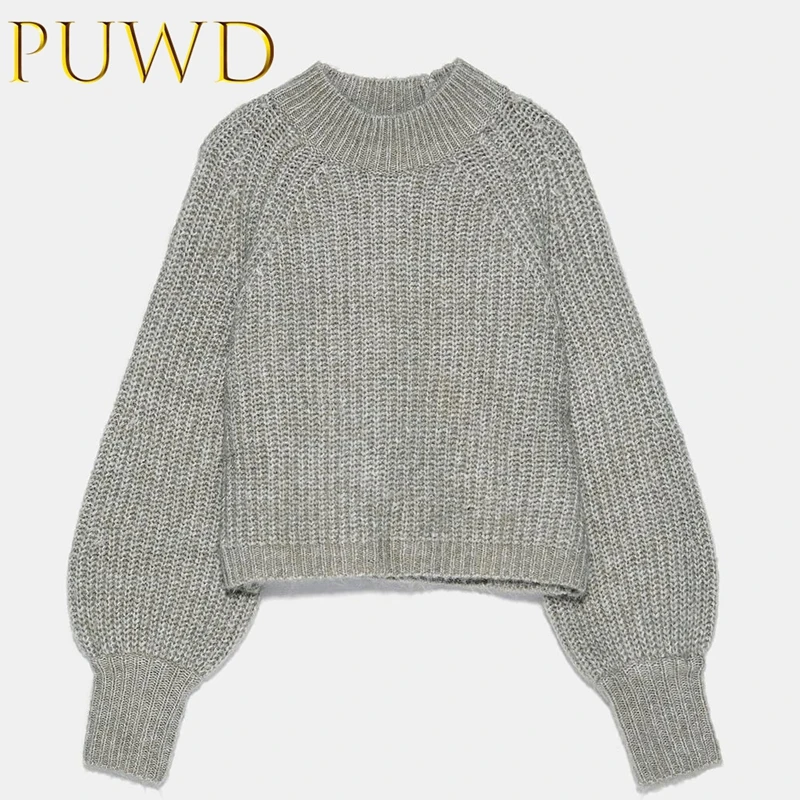 Женский трикотажный свитер PUWD серый с рукавом Pengpeng осень 2019 | Женская одежда