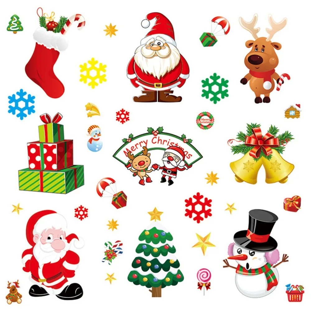 Merry Christmas Windows Wall Stickers Santa Sock Bow-knot Xmas Printing Vinyl Home Decor 12x6cm Pegatinas Muursticker Dropship