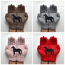 Осенние и зимние теплые и холодные толстые черные с принтом лошади зимние женские перчатки с сенсорным экраном для женщин Рождество