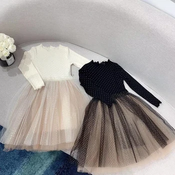 

Spot Within A Week 2020 New Autumn Kids Dresses for Girls Mesh Polka Dot Thanksgiving Princess Dresses Christmas Dress