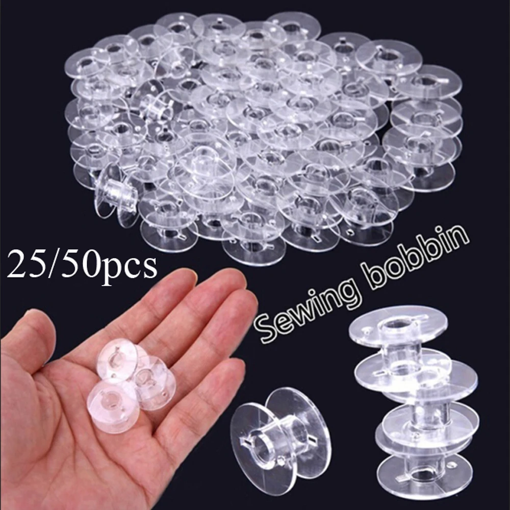 

25/50pcs Transparent Color Empty Bobbins Plastic Spools for Sewing Machine Sewing Threads Empty Bobbins Home Sewing Accessories