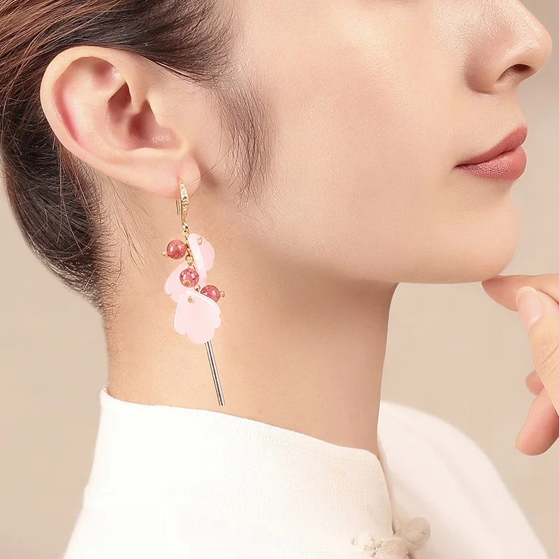 

Popular Geometric Flower Petal Drop Earrings for Women New Bijoux Triangle Pink Drop Earring Statement Earring Jewelry Gifts