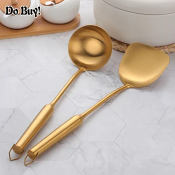 

2PCS Stainless Steel Cookware Anti-Slip Handle European Spatula Ladle Spoon Sets Soup Ladle Eco-Friendly Spatula Kitchen Turner
