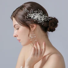 BUFEI HP176 свадебный набор головных уборов свадебные аксессуары для волос жемчужные заколки для волос с кристаллами Серебристые Листья Свадебный зажим для волос с жемчугом головная повязка