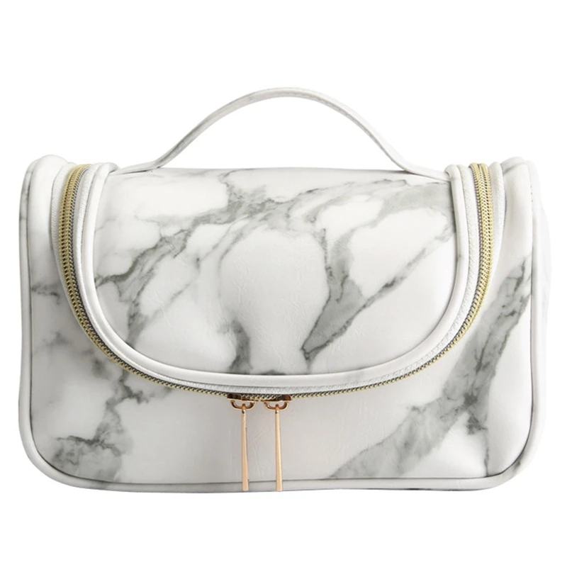 ABZC-Women Organizer Insert Bag Marble Cosmetic Bag Waterproof Travel Makeup Brush Bag Storage Pouch Toiletry Wash Beaut Kit