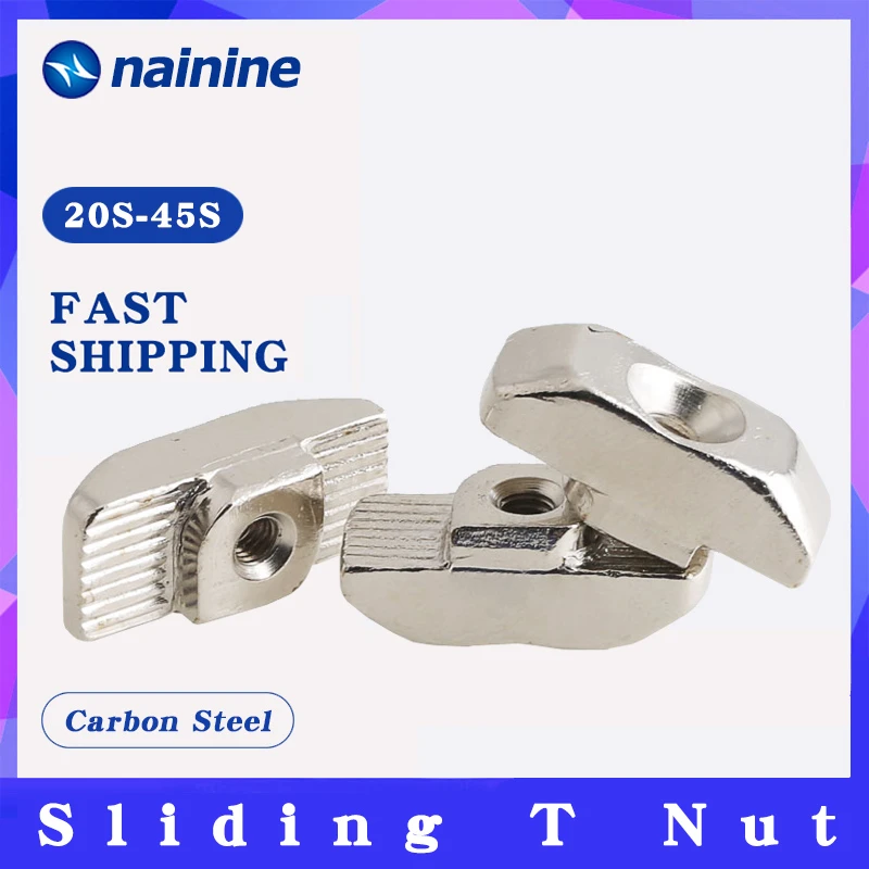 50PCS European T-slot Aluminum Carbon Steel Drop In T-Nut M3 M4 M5 Thread Sw DJ