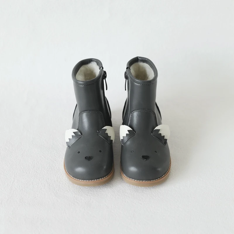 Autumn Winter Genuine Leather Children's Shoes Warm Lambswool Cartoon Bunny Baby Girls Ankle Boots Cowhide Boys Snow Boots 2