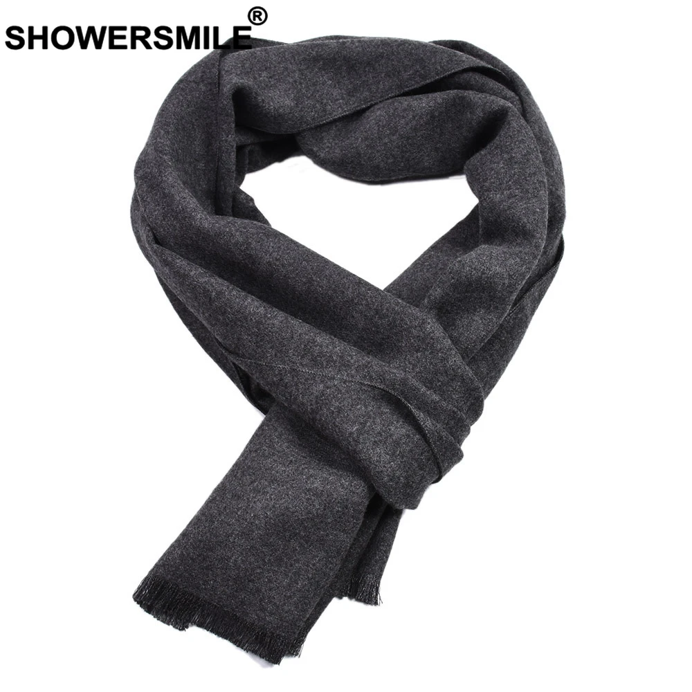 SHOWERSMILE зимний шарф, мужские однотонные кашемировые шарфы с кисточками, хаки, черный, красный, серый, темно-синий шарф для мужчин, 30 см* 180 см