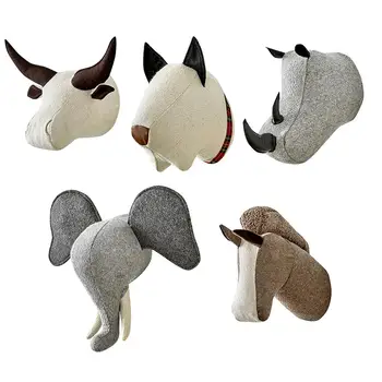 

Plush Animal Head Doll Wall Mounted Stuffed Plush Toy Elephant Dog Horse Shape Hanging Ornaments Nursery Room Decoration