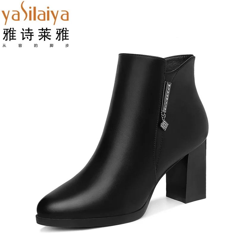 

Yasilaiya 2019 Autumn And Winter New Style Chunky-Heel Boots Side Zipper Man-made Diamond Short Boots Waterproof Platform WOMEN'