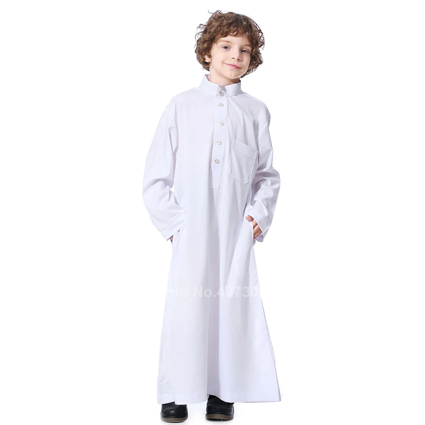 Muslim Robe Teenager Kids Saudi Arabia Pakistan Boy Thobe Middle East Full Sleeve Jubba Islamic Clothing Men Party Thobe Kaftan