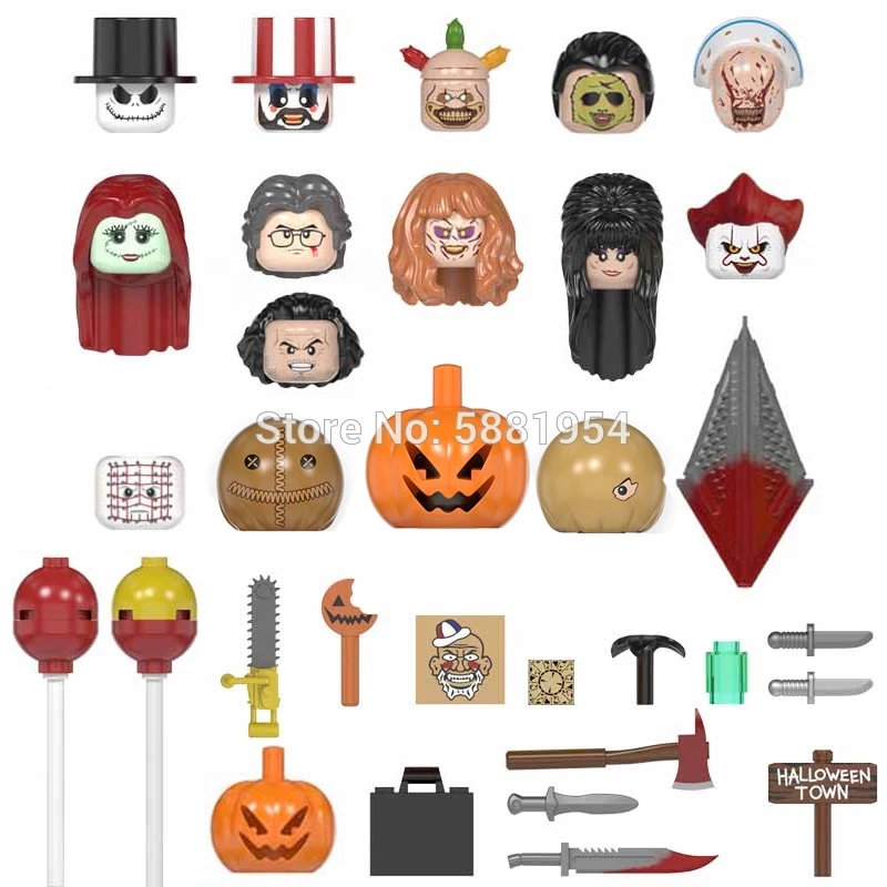 

Single Sell Halloween Horror Movies Series Clown Building Blocks Figures Accessories MOC Toys For Children Gift WM6101 WM6102
