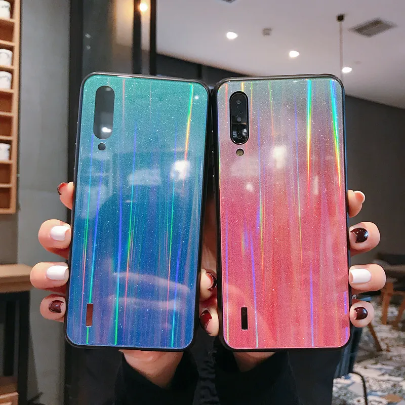 Блестящий чехол Aurora для Xiaomi Mi 9 9se 8 Lite CC9 CC9e A3 из закаленного стекла Xiomi Redmi Note 7 Pro 7A K20
