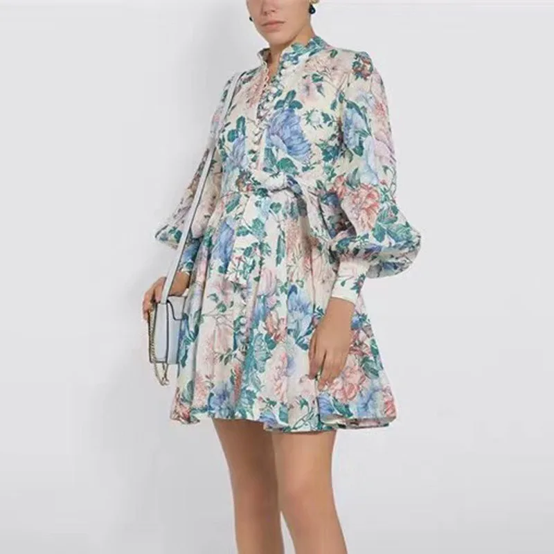 

Top Quality Lantern Sleeve Dress Celebrity Vintage Fashion Evening Party Dresses Women