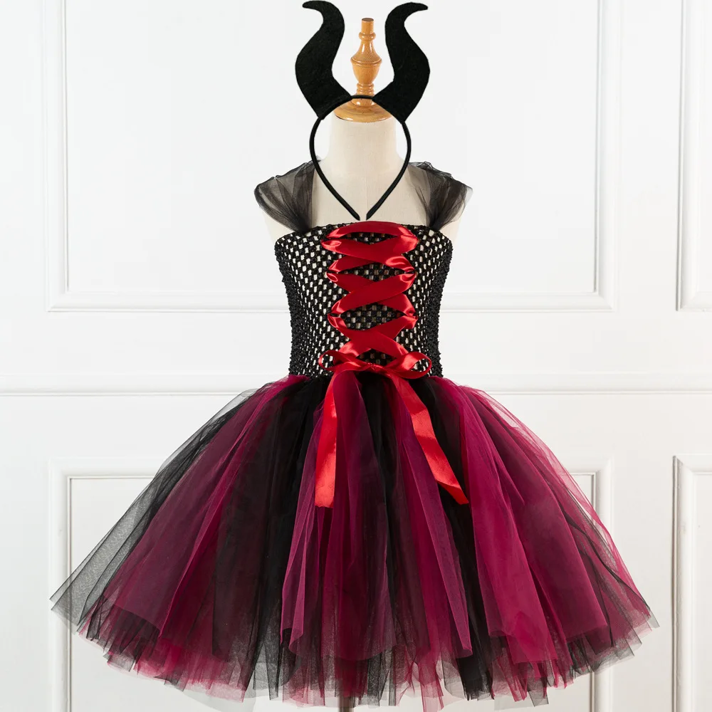 

Evil Queen Cosplay Costumes Tutu Dress Long Skirt Girls Princess Dress Witch Role Play Birthday Party Holloween Costume for Kids