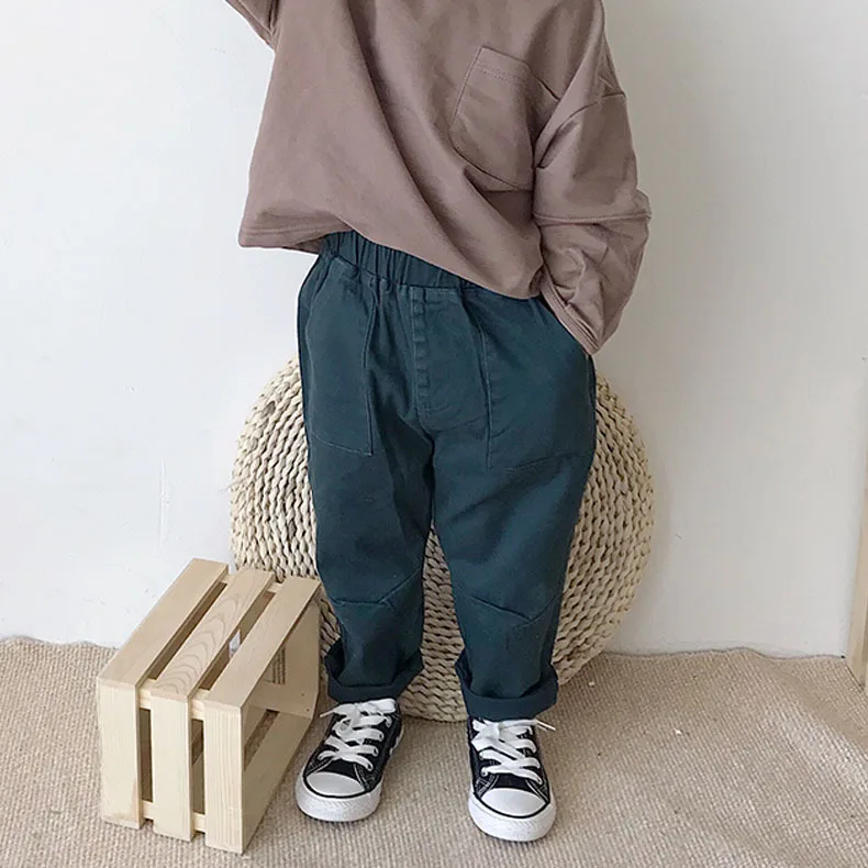 

autumn outfit Korean children wear new baby boys girls elastic waist leisure trousers kids joker solid color pants