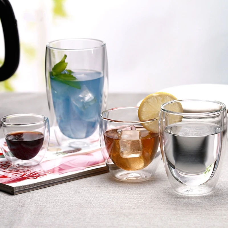 

Double Wall Layer 80-600ml Glass Cup Tea Coffee Glassware Drinking Tools Kitchen Insulated Thermal Coffee Pots Drinks Clear Cups