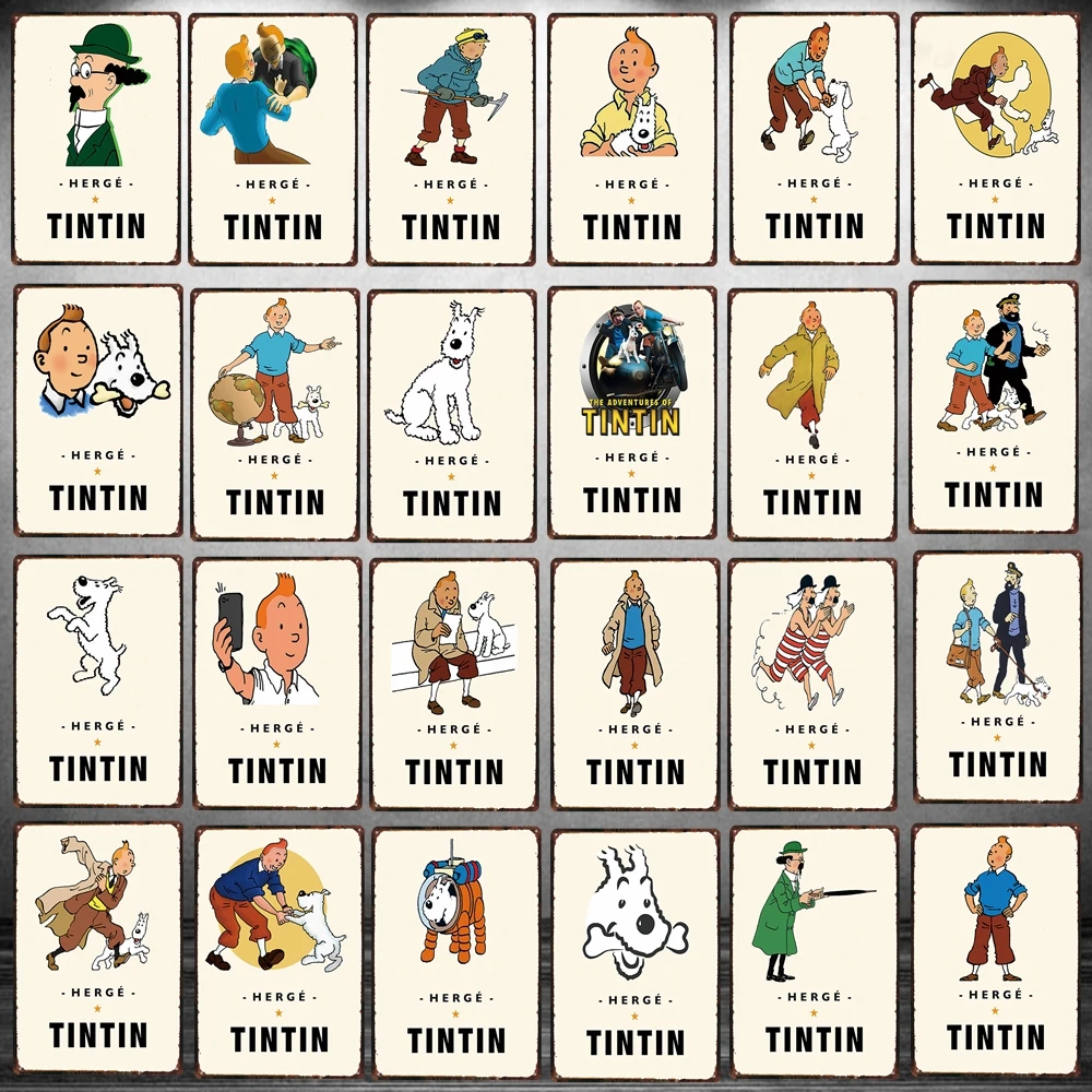 Tintin мультфильм жестяная вывеска металлическая тарелка потертый шик железная живопись детская комната настенный бар домашнее искусство Ремесло Декор 30X20 см DU-5349A