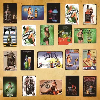 

Pinup Retro Whiskey Metal Tin Sign Plaque Metal Vintage Pub Wall Decor for Bar Pub Club Man Cave Decorative Plates AL045