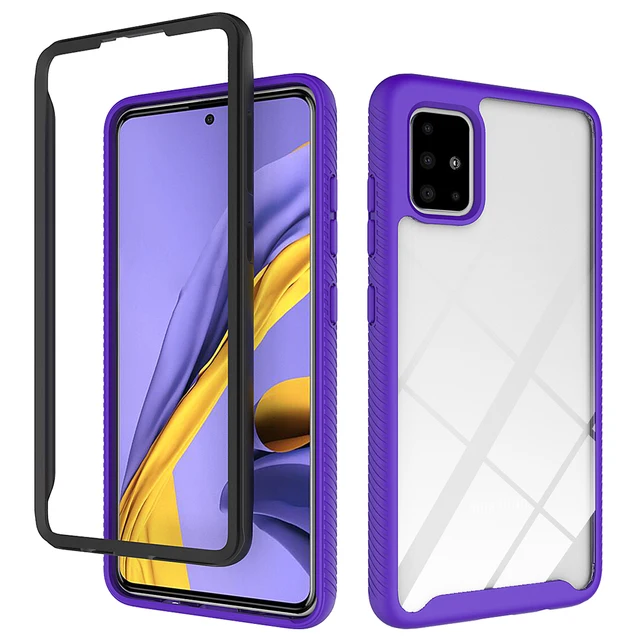 Clear 360 Phone Case For Samsung Galaxy M51 M31 A50 A50S A20S A10S A30S A20 A30 A10 A70 A20E 2 in 1 Frame Armor Shockproof Cover Purple