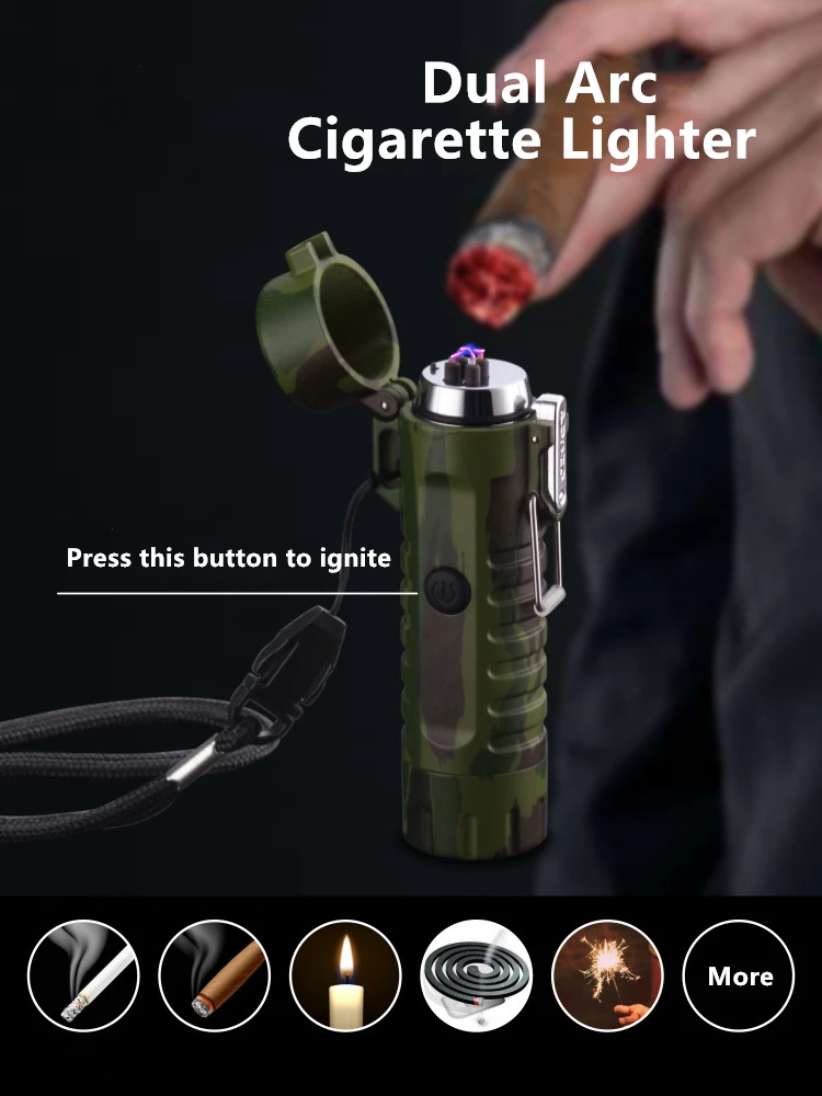 Светодиодный фонарик водонепроницаемый двойной дуговой прикуриватель USB перезаряжаемая Зажигалка электронные Плазменные зажигалки инструменты для улицы подарок для мужчин