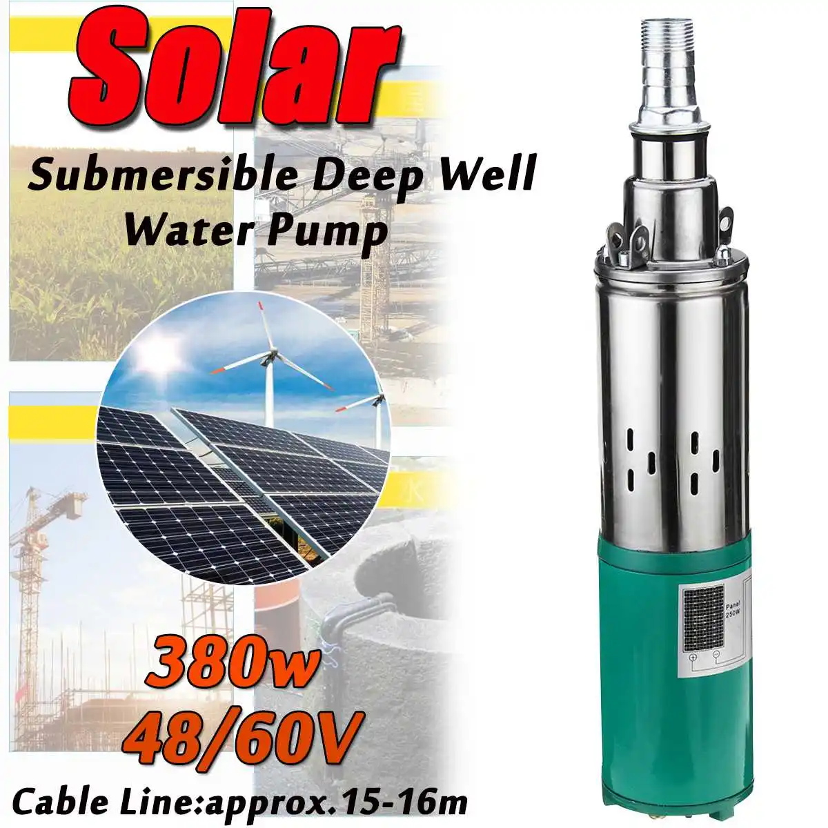 

380W 48V/60V 1.2m3/h Electric Solar Water Pump Submersible Deep Well Bore Hole Irrigation Garden Home Agricultural New