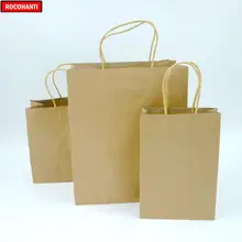 100 шт переработанные Оптовые Заказные покупки дешевые коричневые крафт-бумажные пакеты с ручками