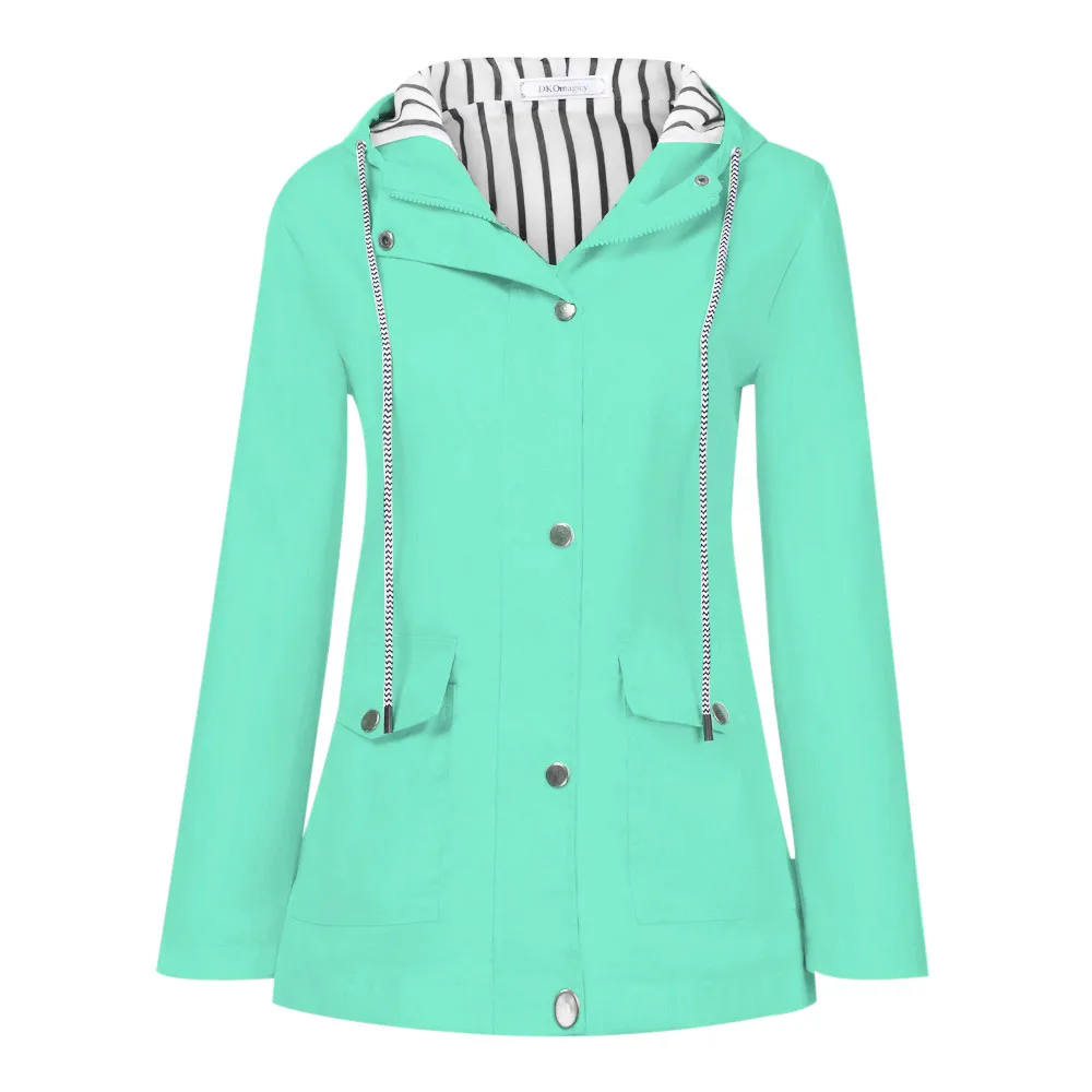 Куртки больших размеров, Женская однотонная верхняя одежда с длинными рукавами, пальто, непромокаемые, женская одежда с капюшоном, ветрозащитная, обычная верхняя одежда, chaqueta mujer