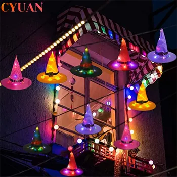 

Halloween Decoration LED Glowing Witch Light Hat Halloween Costume Headwear Props Outdoor Hanging Decor Tree House Garden Decor