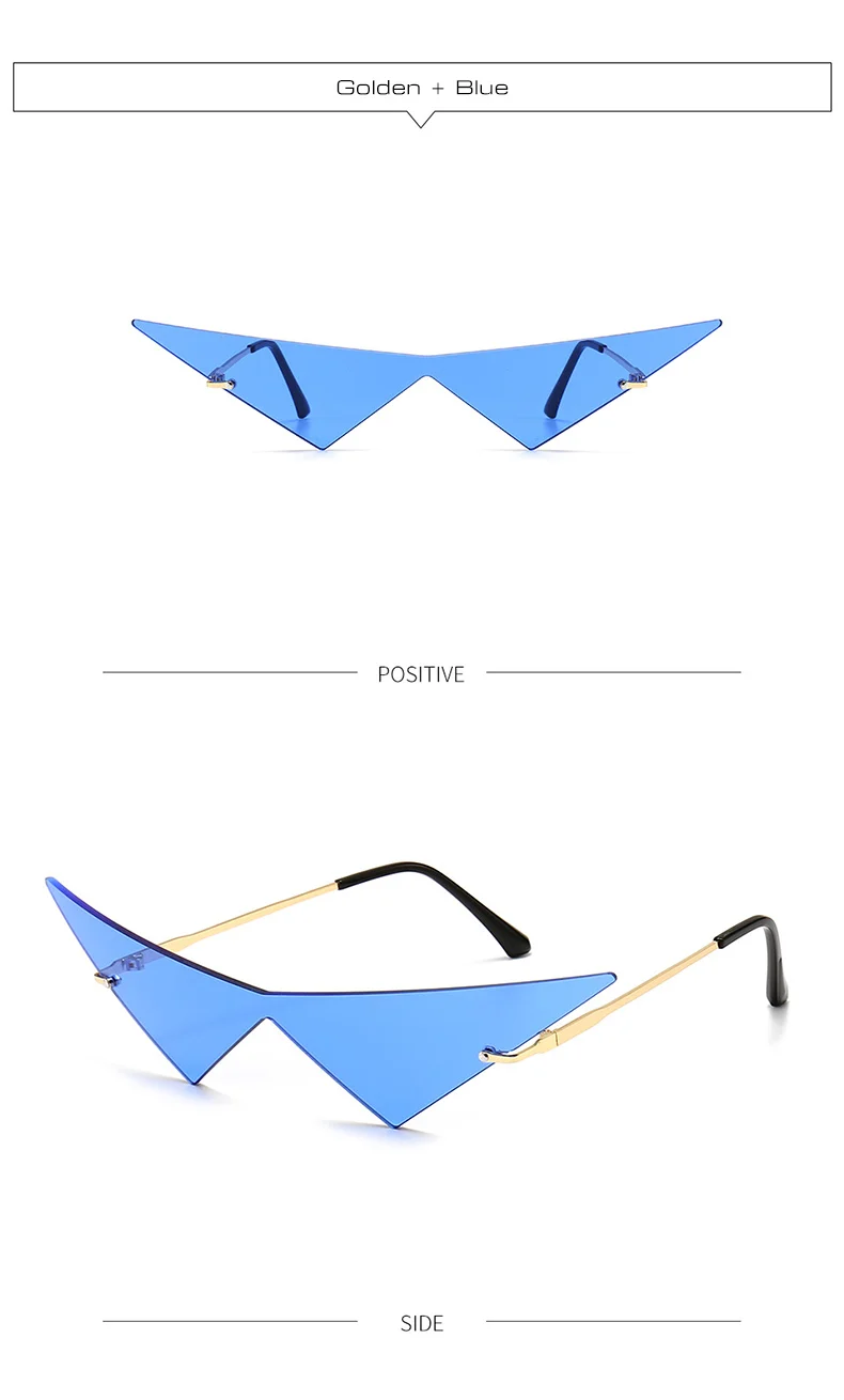 SO&EI Oversized Triangle One Piece Women Sunglasses Vintage Rimless Clear Ocean Lens Eyewear Fashion Men Cat Eye Sun Glasses women's sunglasses