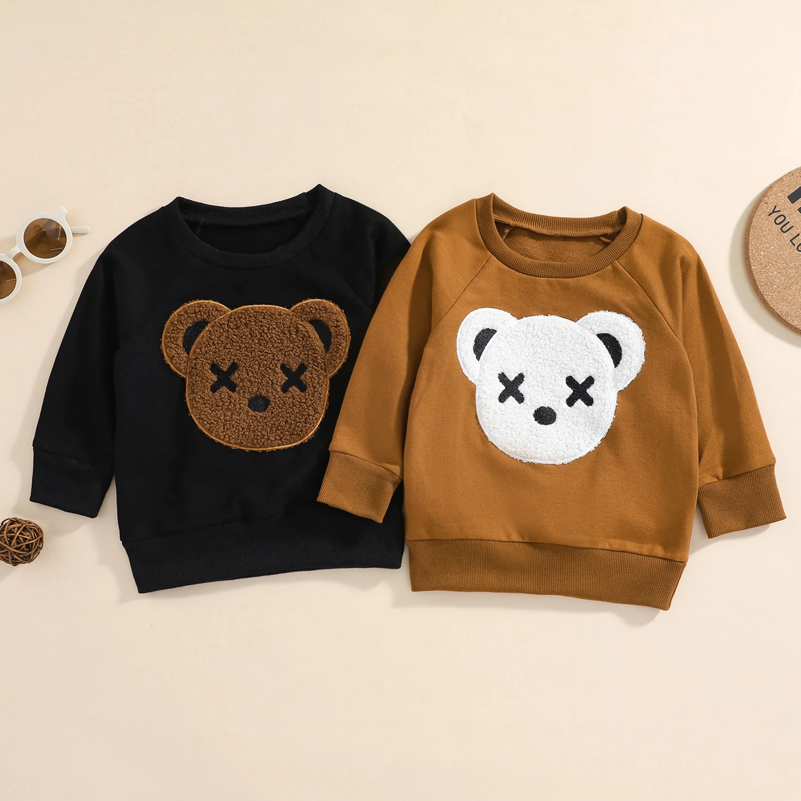 pudcoco Children's Sweater Cute Bear Embroidery Design Long-sleeved Round Neck Warm Breathable Tops 0-4T |