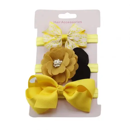 3 шт./сер повязка на голову для девочек аксессуары для волос для младенцев цветок бант эластичный мягкий обруч для волос головной убор банты одежда - Цвет: Цвет: желтый