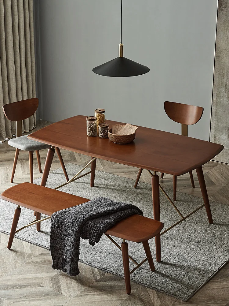 

Solid wood dining table small apartment dining table and chair combination Nordic modern minimalist rectangular dining table