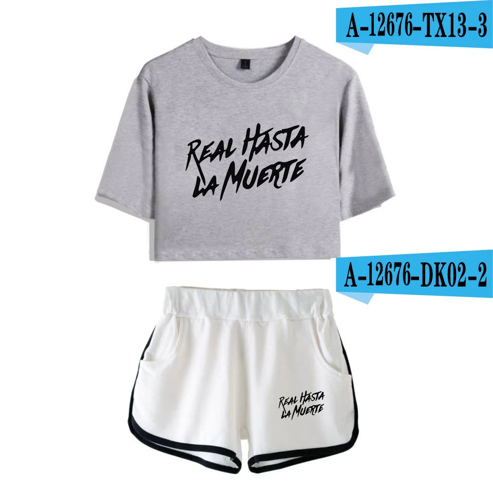 Anuel Aa Real Hasta La Muerte, комплект из двух предметов, женские летние хлопковые футболки+ шорты, модные сексуальные топы и шорты - Цвет: TX13DK02