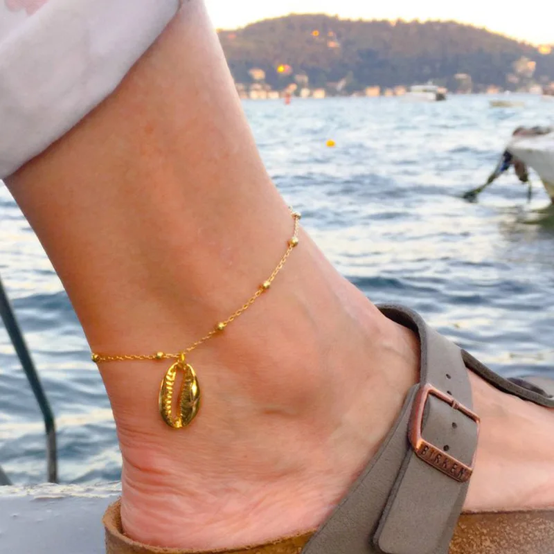 

2019 New Fashion Gold Silver Color Anklet Women shell Beads Geometric Bracelet Charm Bohemian Ankle Bracelet Boho Foot Jewelry