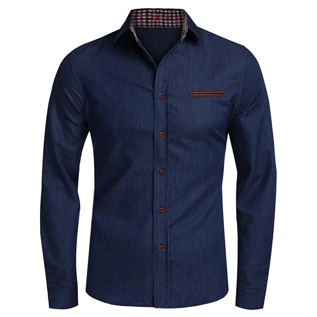 Джинсовая мужская рубашка весна осень тонкая мужская рубашка с длинным рукавом Кардиган повседневные рубашки топы мужская одежда camisas hombre - Цвет: Dark Blue