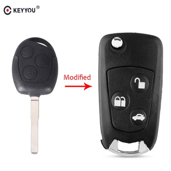 

KEYOU For Ford Focus Mondeo Fiesta 2009 3 Buttons HU101 Blade Car Key Shell Case Fob 3 Buttons Modified Folding Remote Key