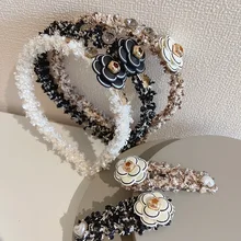 

Fleece Camellia Headband for Women Girl Vintage Flower Tassel Hairband Hair Accessori venda Stirnband Ikat Kepala Hoofdband