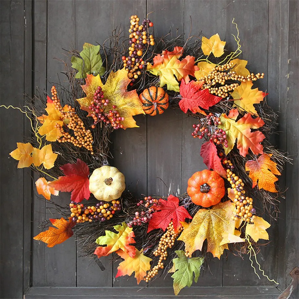 

2019 new model modern simple 60 cm rattan berry maple autumn door wreath door wall jewelry Halloween hot high quality