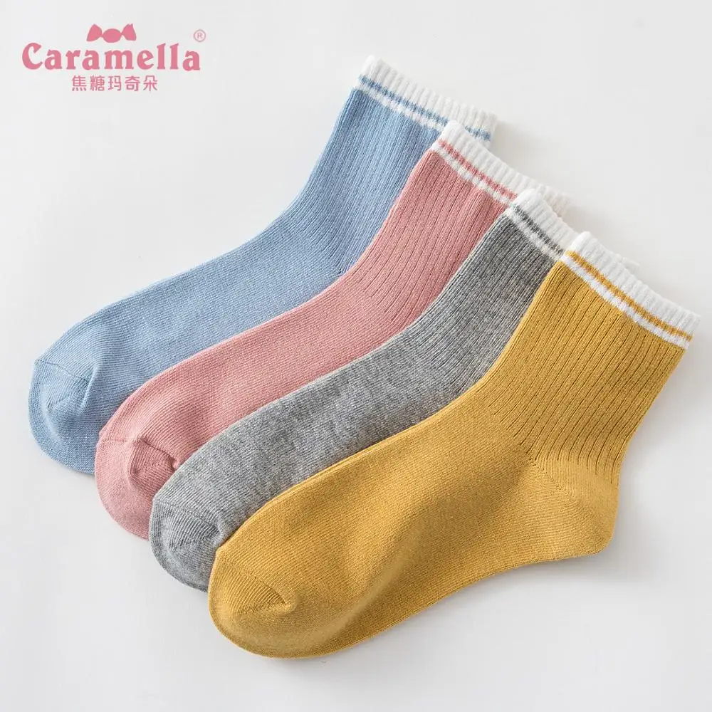 Caramella 4 пар/лот новые стильные женские носки зима осень толстые хлопковые короткие носки теплые простые мягкие дышащие носки женские носки